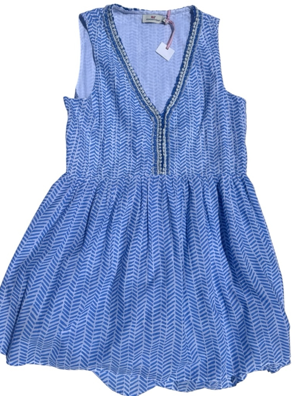 Vineyard Vines Blue Chevron Patterned V-Neck Womens Dress